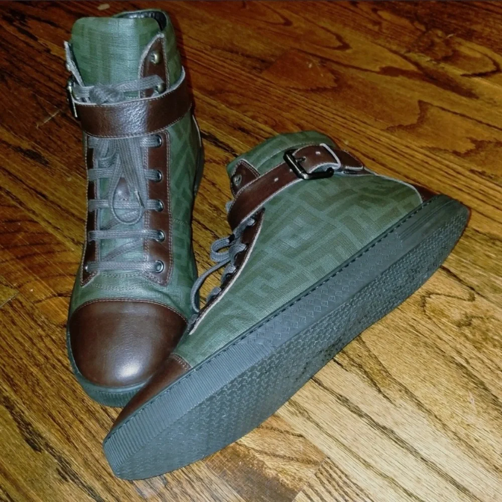 Authentic FENDI Brown Active Logo HighTop Sneakers sz US 11. - Picture 2 of 8